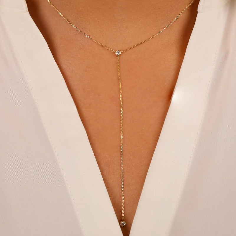 Treasure Bender Lariat Gold Necklace for Women Dainty Long 14K Gold Plated Y-Shaped Body Chain Choker Necklace Trendy Non Tarnish Pendant Simple Layered Necklaces Gold Jewelry for Women Set Gift - Image 2